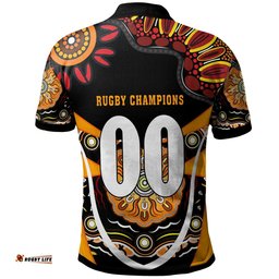 Tigers Rugby Polo Shirt - Custom Tigers Rugby Ball with Aboriginal Dot Painting Art Player And Number Polo Shirt