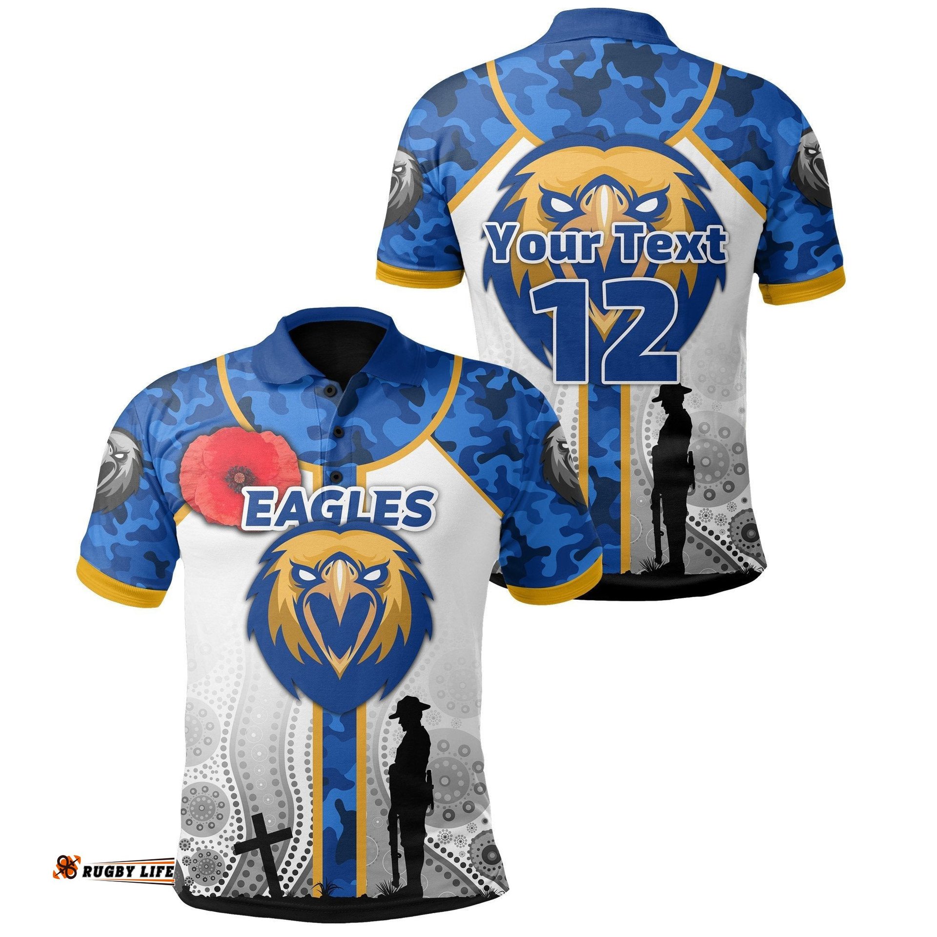 Custom Personalised Eagles Anzac Day Polo Shirt West Coast Sport Style