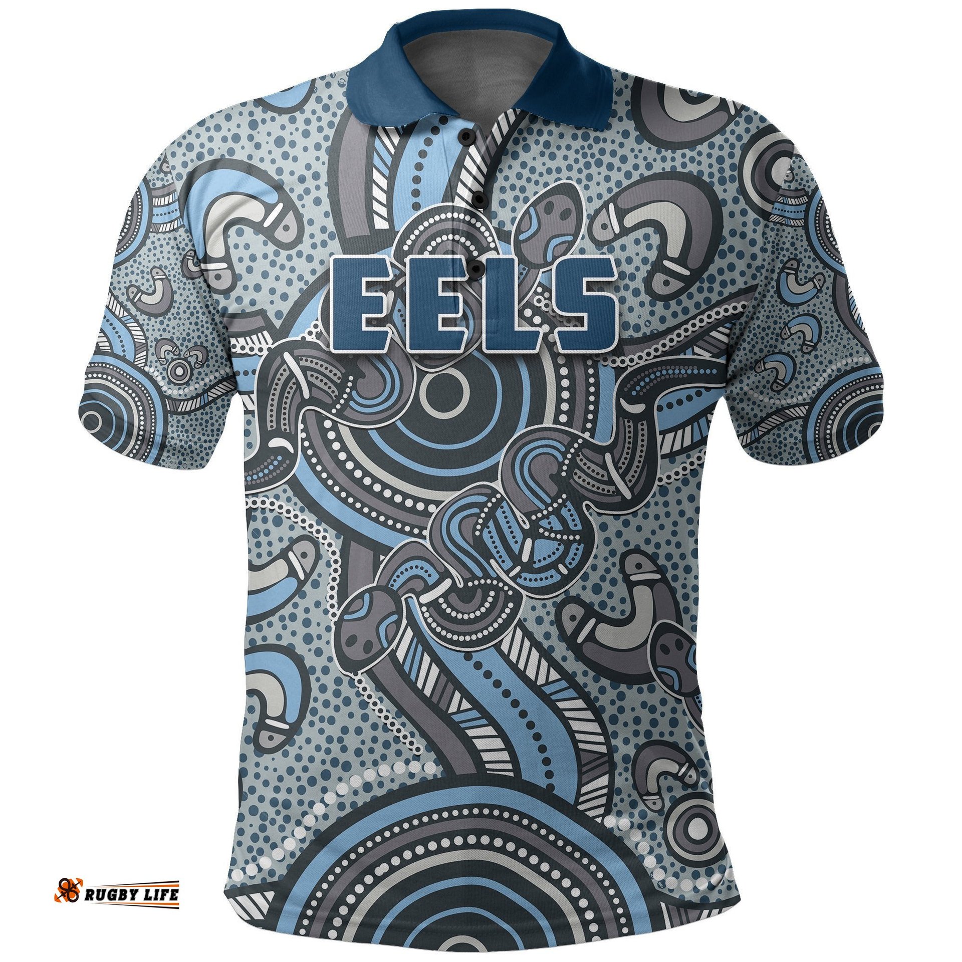 Parramatta Eels Polo Shirt Aboriginal Style-Blue