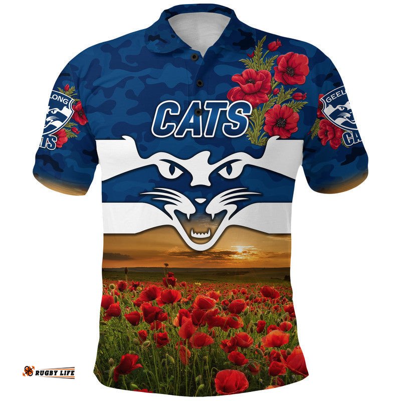 GeelongCats ANZAC Polo Shirt Poppy Vibes