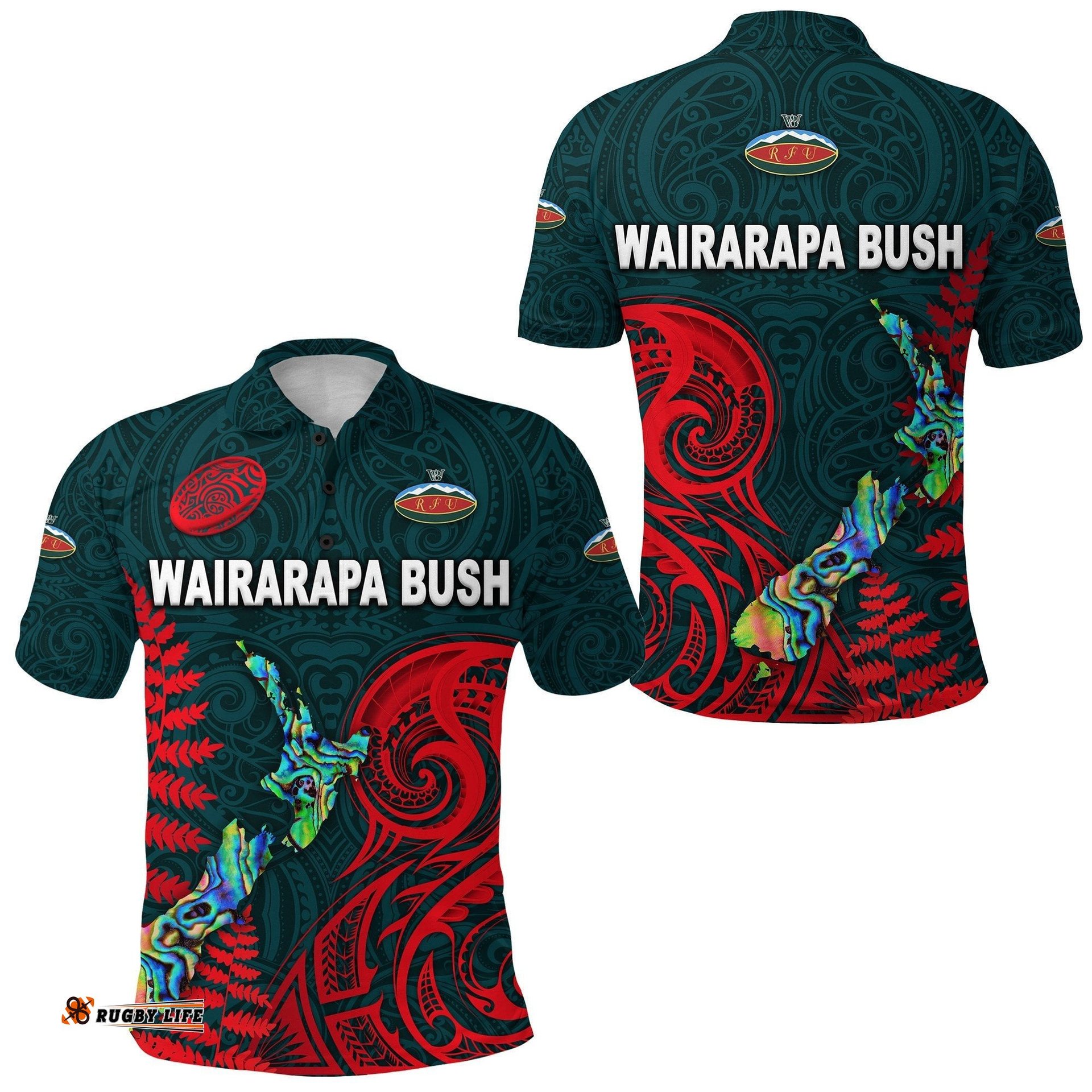 Maori Wairarapa Bush Rugby Polo Shirt New Zealand Silver Fern