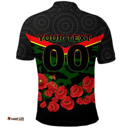 Custom Personalised Panthers Anzac Day Polo Shirt - Indigenous Art -