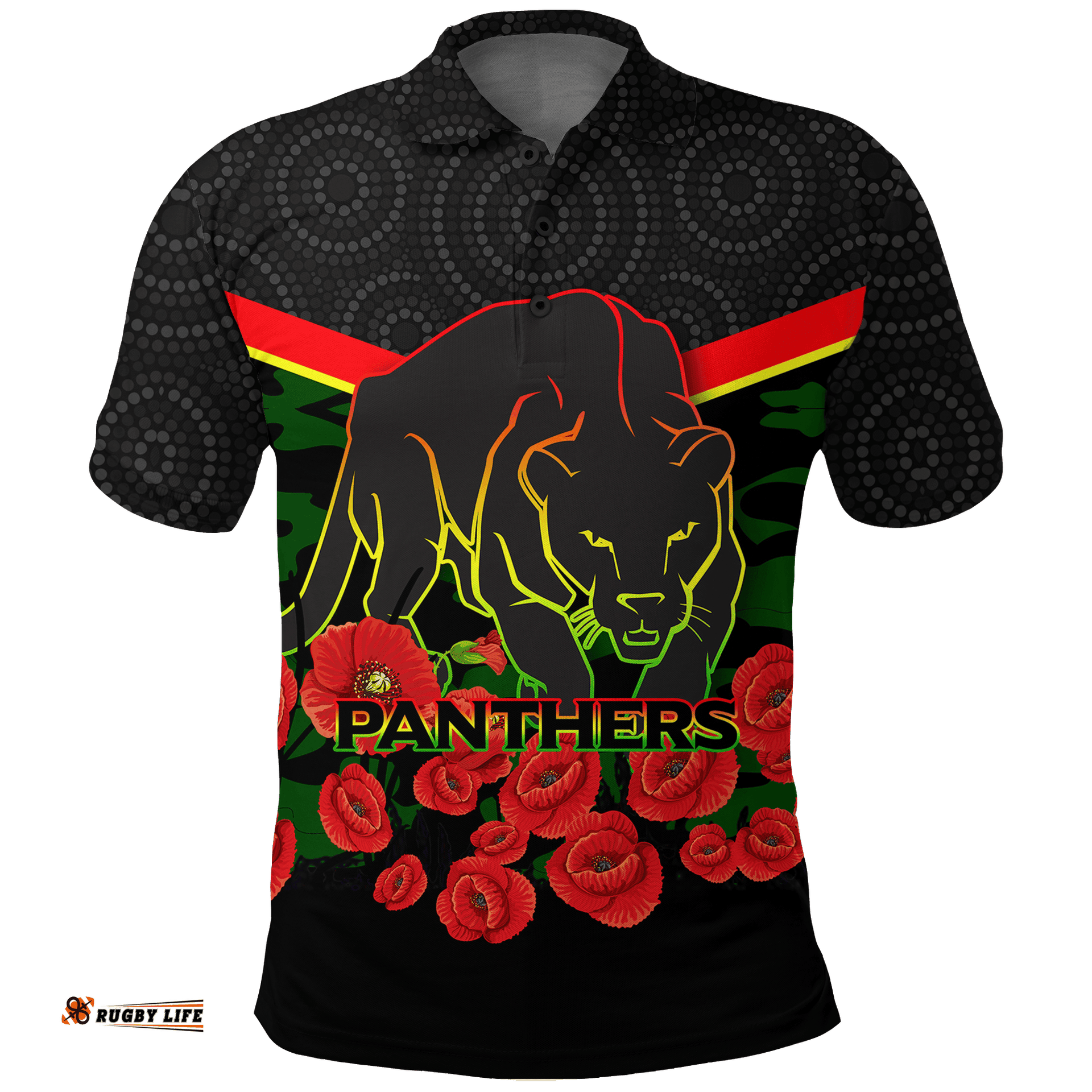 Custom Personalised Panthers Anzac Day Polo Shirt - Indigenous Art -