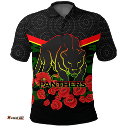 Custom Personalised Panthers Anzac Day Polo Shirt - Indigenous Art -