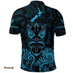 Maori Aotearoa Rugby Haka Polo Shirt New Zealand Silver Fern - Turquoise