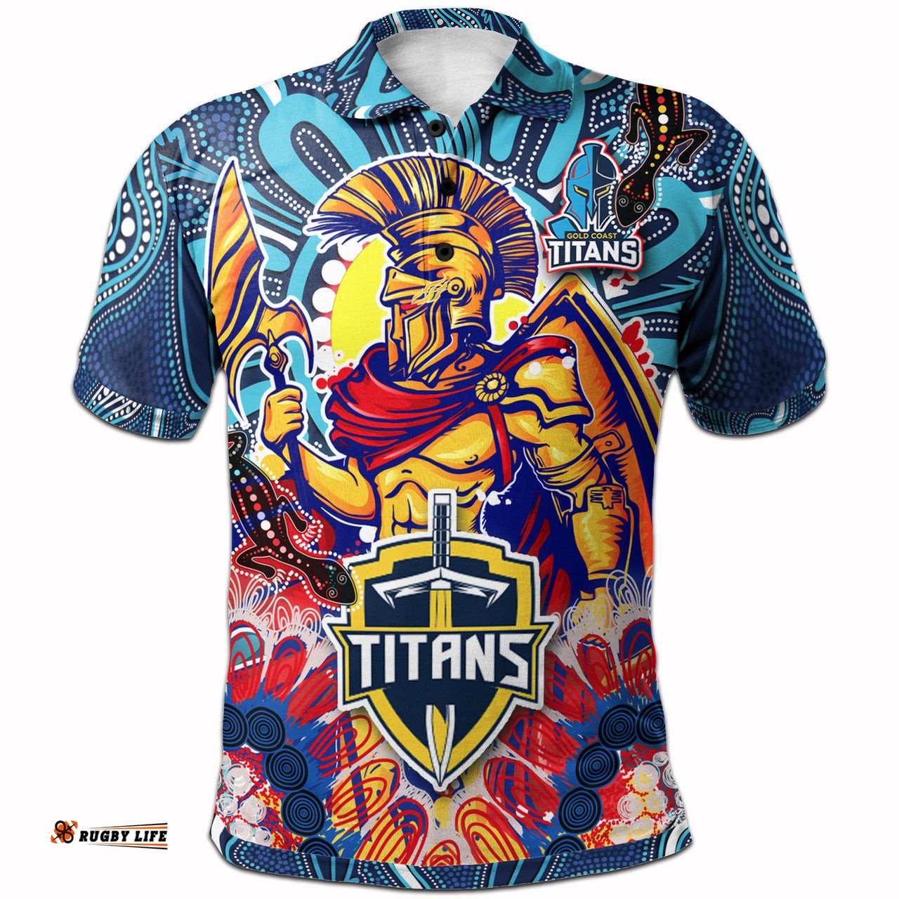 Titans Aboriginal Custom Rugby Polo Shirt - The Indigenous Titans Warriors With Aboriginal Lizard And Sun RLT13