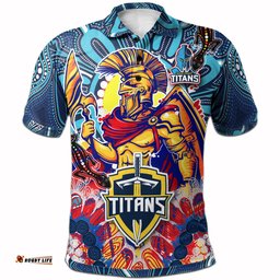 Titans Aboriginal Custom Rugby Polo Shirt - The Indigenous Titans Warriors With Aboriginal Lizard And Sun RLT13