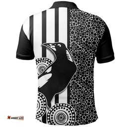 Magpies Polo Shirt Aboriginal Dot Black