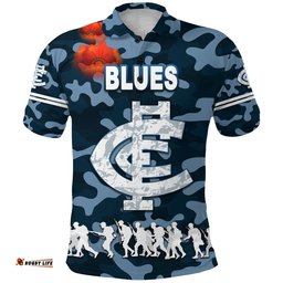 Custom Personalised Carlton Polo Shirt Blues Anzac Vibes - Navy Blue, Custom Text And Number