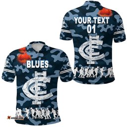 Custom Personalised Carlton Polo Shirt Blues Anzac Vibes - Navy Blue, Custom Text And Number