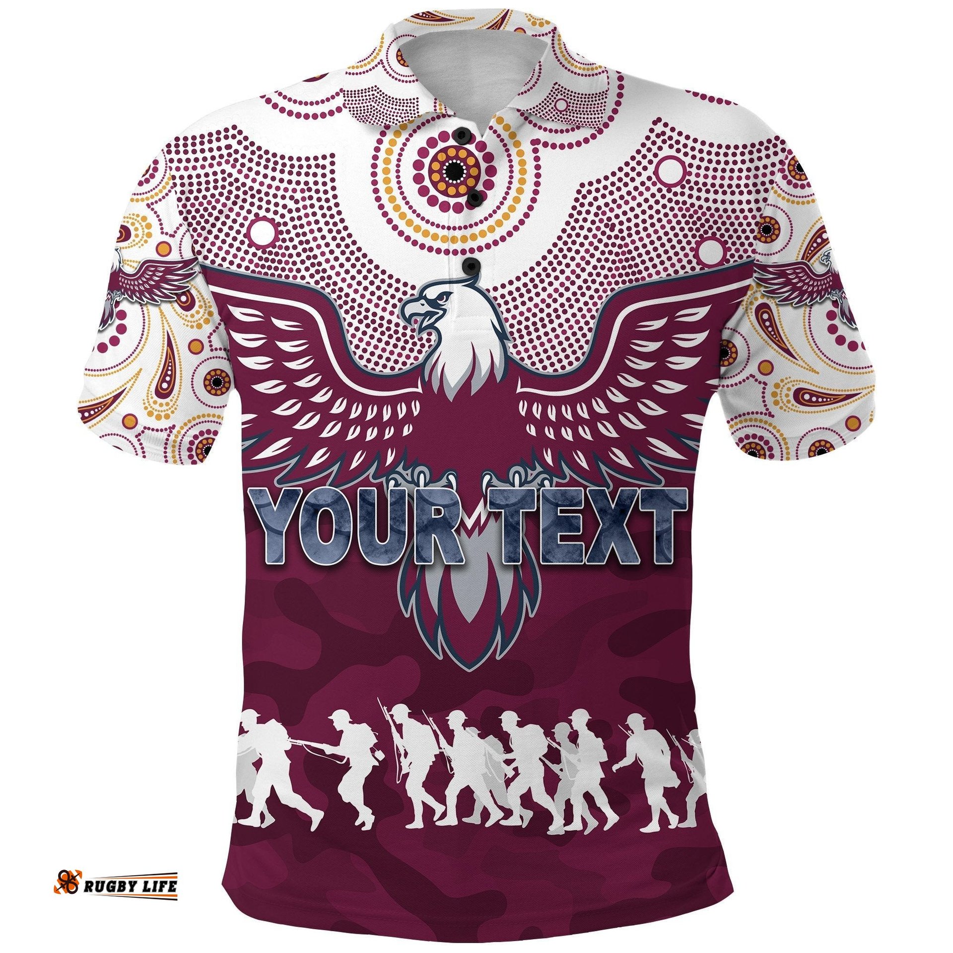 Custom Personalised Manly Warringah Polo Shirt Sea Eagles Anzac Day Indigenous
