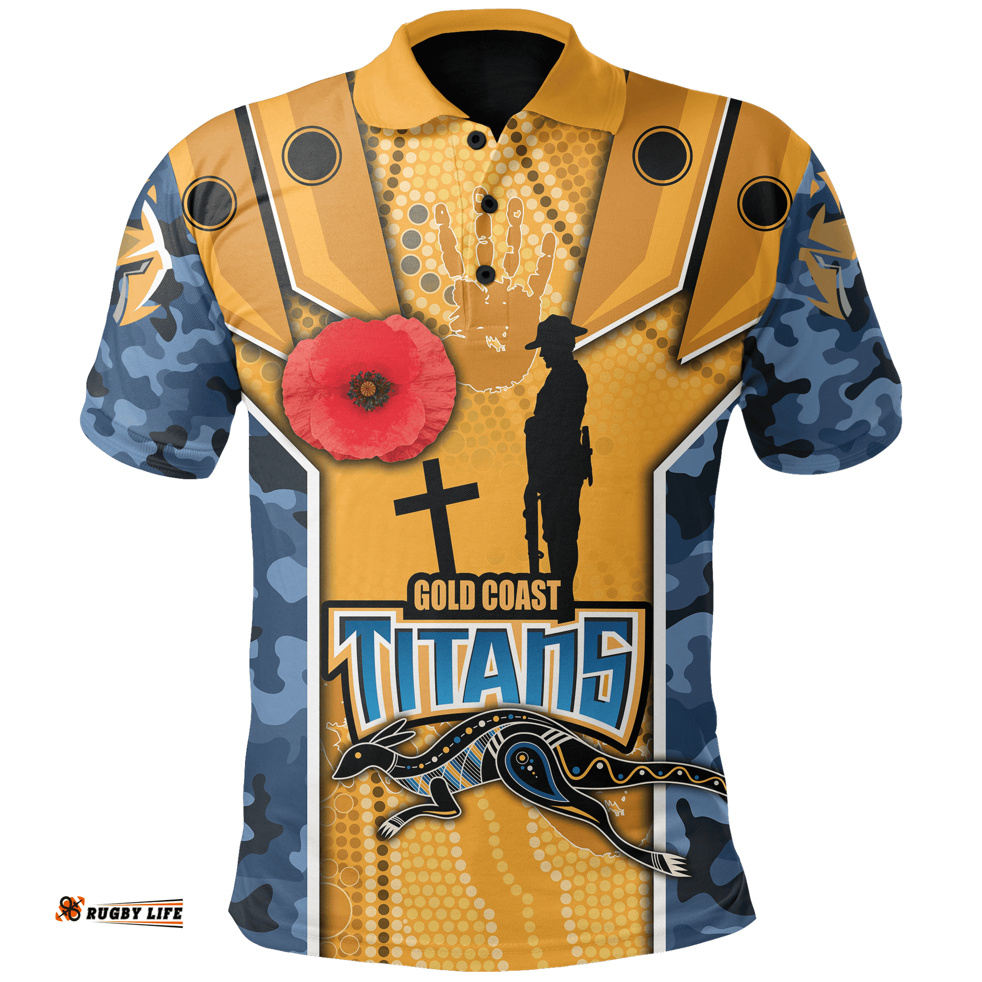 Titans Polo Shirt Gold Coast Anzac Day Armor Version