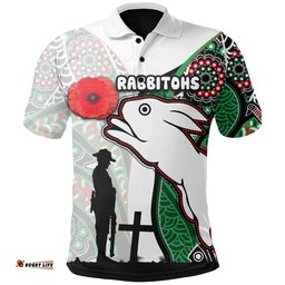 Custom Personalised Rabbitohs Polo Shirt Indigenous Anzac Day