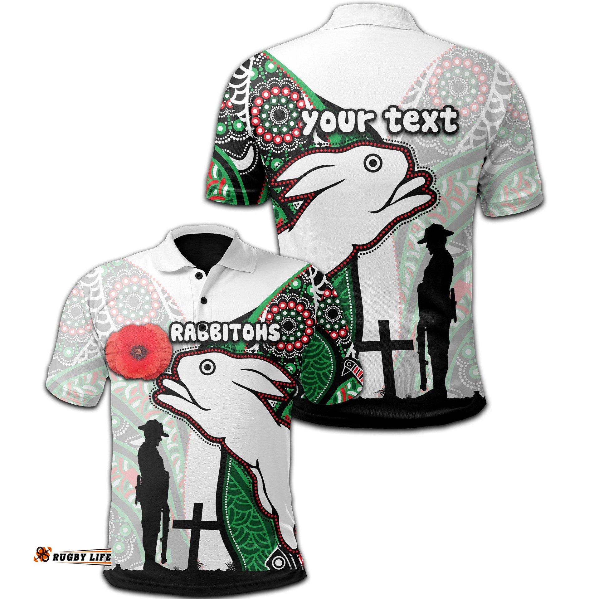Custom Personalised Rabbitohs Polo Shirt Indigenous Anzac Day