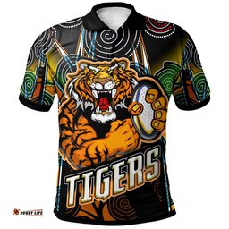 Tigers Rugby Polo Shirt - Custom Tiger Rugby Ball Aboriginal Art Vector Painting Personalised Player And Number Polo Shirt
