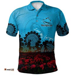 Cronulla-Sutherland Sharks Polo Shirt Personalized Aboriginal Rugby Anzac Day Poppy With Soldiers - NRL