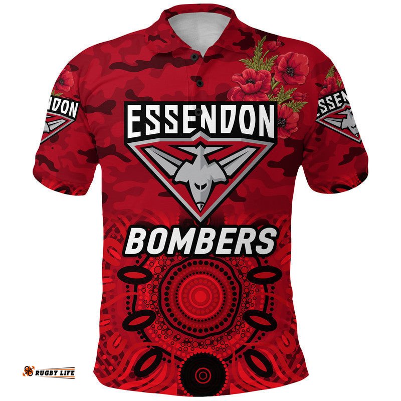 Essendon Bombers ANZAC Polo Shirt Indigenous Vibes - Red