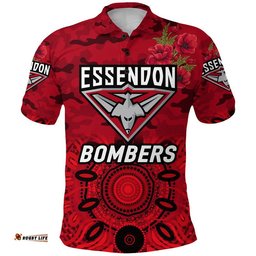 Essendon Bombers ANZAC Polo Shirt Indigenous Vibes - Red