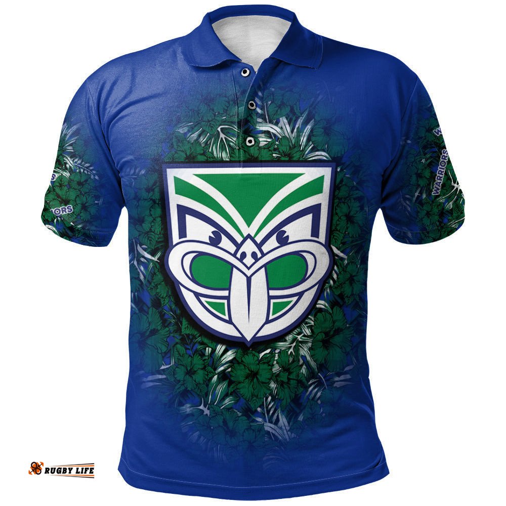 New Zealand Warriors Polo Shirt Polynesian Hibiscus Tropical Vintage  - NRL