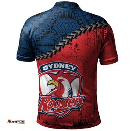 Sydney Roosters Polo Shirt Grunge Polynesian Tattoo - NRL