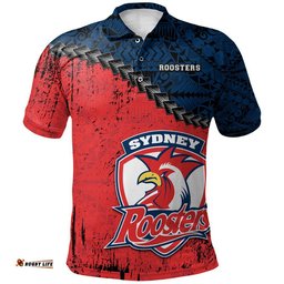 Sydney Roosters Polo Shirt Grunge Polynesian Tattoo - NRL