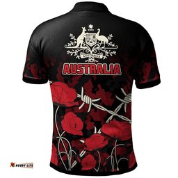 Anzac Polo Shirt - Anzac with Remembrance Poppy Flower