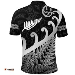 New Zealand Rugby Maori Polo Shirt Silver Fern Koru Vibes - Black