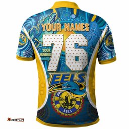 Parramatta Eels Rugby Polo Shirt - Custom Eels Mascot With Aboriginal Art Personalised Player And Number Polo Shirt