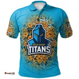 Gold Coast Titans Polo Shirt Polynesian Hibiscus Tropical Vintage  - NRL