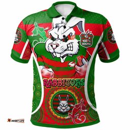 Rabbitohs Rugby Polo Shirt - Custom Angry Rabbitohs 100% South Personalised Player And Number Aboriginal Pride Polo Shirt