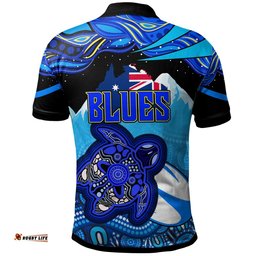 Blues Rugby Polo Shirt - Blues Rugby League Turtle and Mountain Aboriginal Culture Polo Shirt