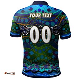 Sharks Rugby Polo Shirt - Custom Sharks Rugby With Fish Aboriginal Style Personalised Player And Number Polo Shirt