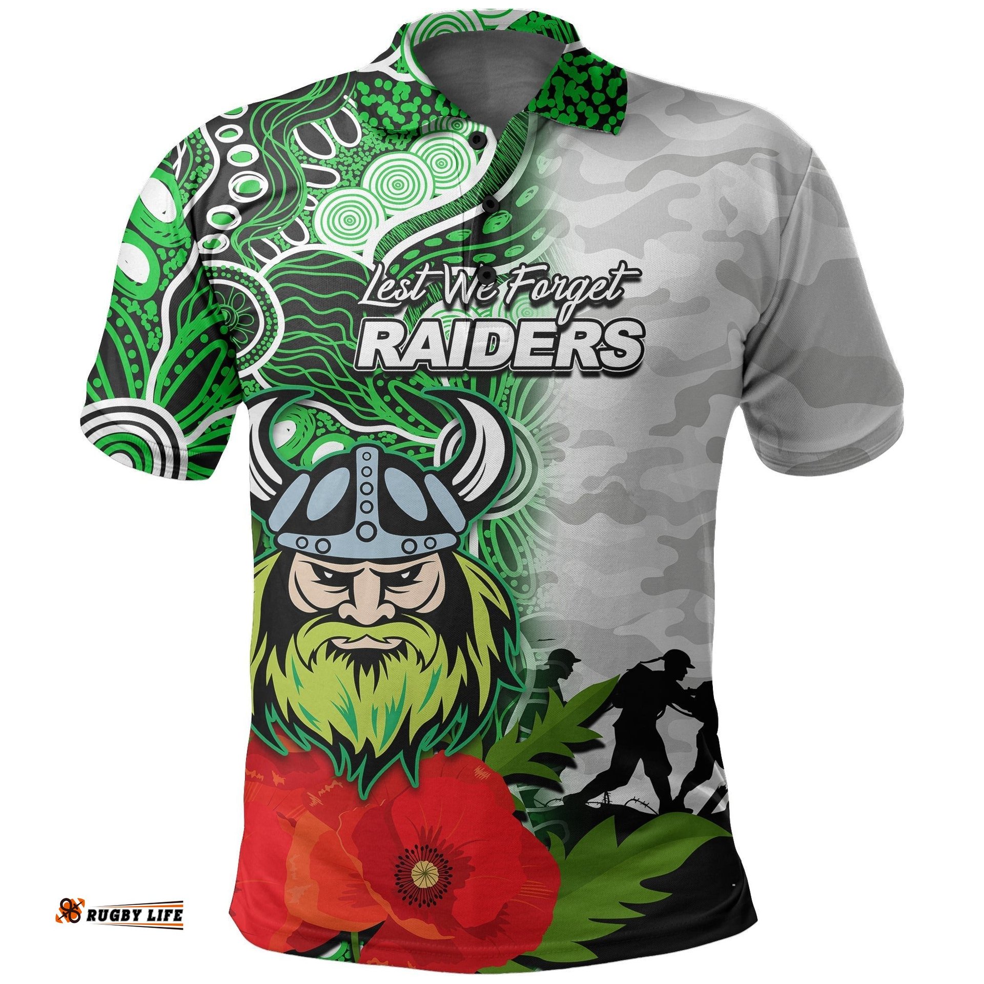 Custom PersonalisedRaiders Anzac Day Aboriginal Mix Army Patterns Polo Shirt