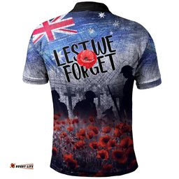 Custom Text Anzac Day Polo Shirt - Lest We Forget Vintage Poppies