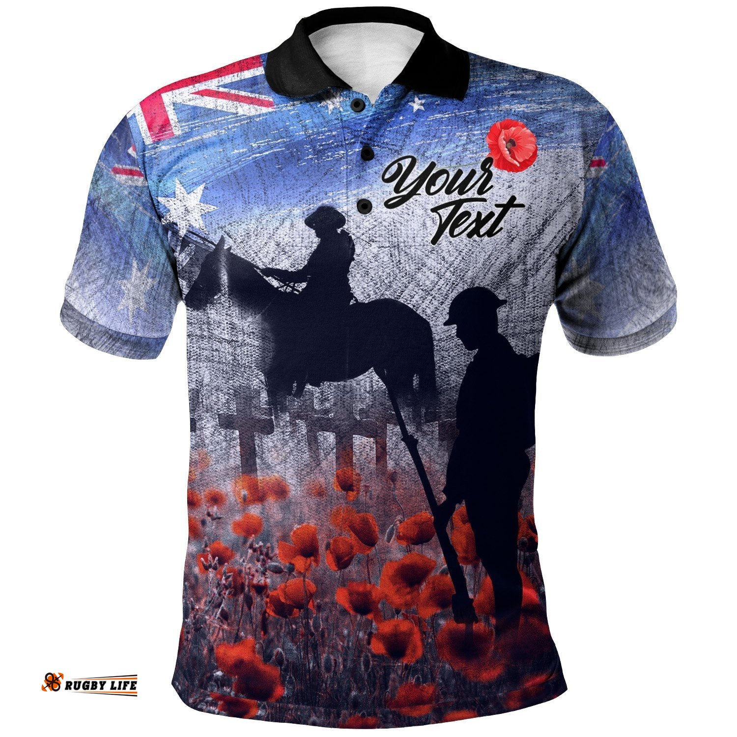 Custom Text Anzac Day Polo Shirt - Lest We Forget Vintage Poppies