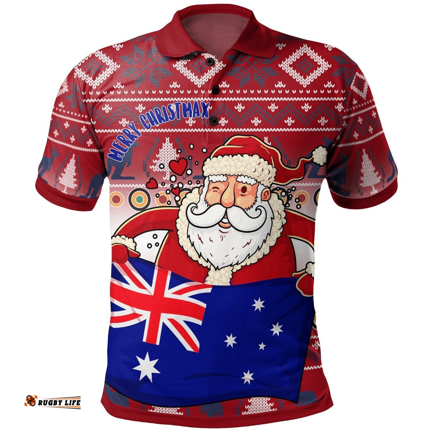 Christmas Polo Shirt - Australia Santa Claus Hold The Flag  Red