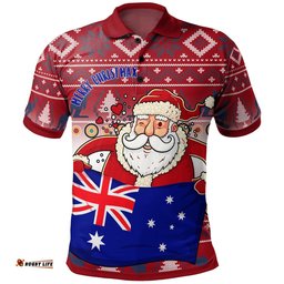 Christmas Polo Shirt - Australia Santa Claus Hold The Flag  Red
