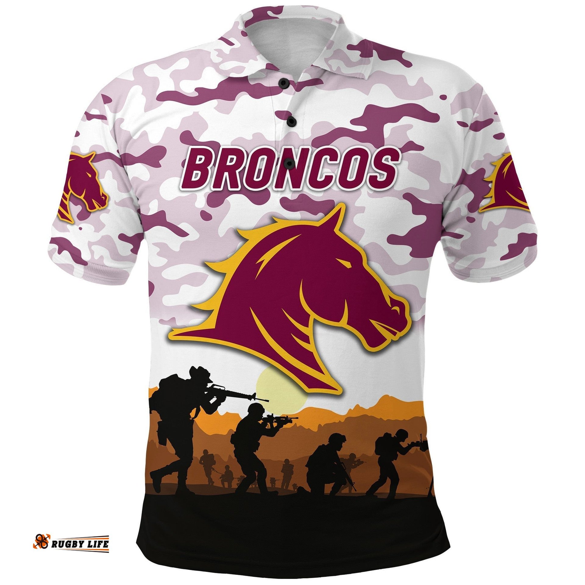 Broncos ANZAC 2022 Polo Shirt Simple Style - White
