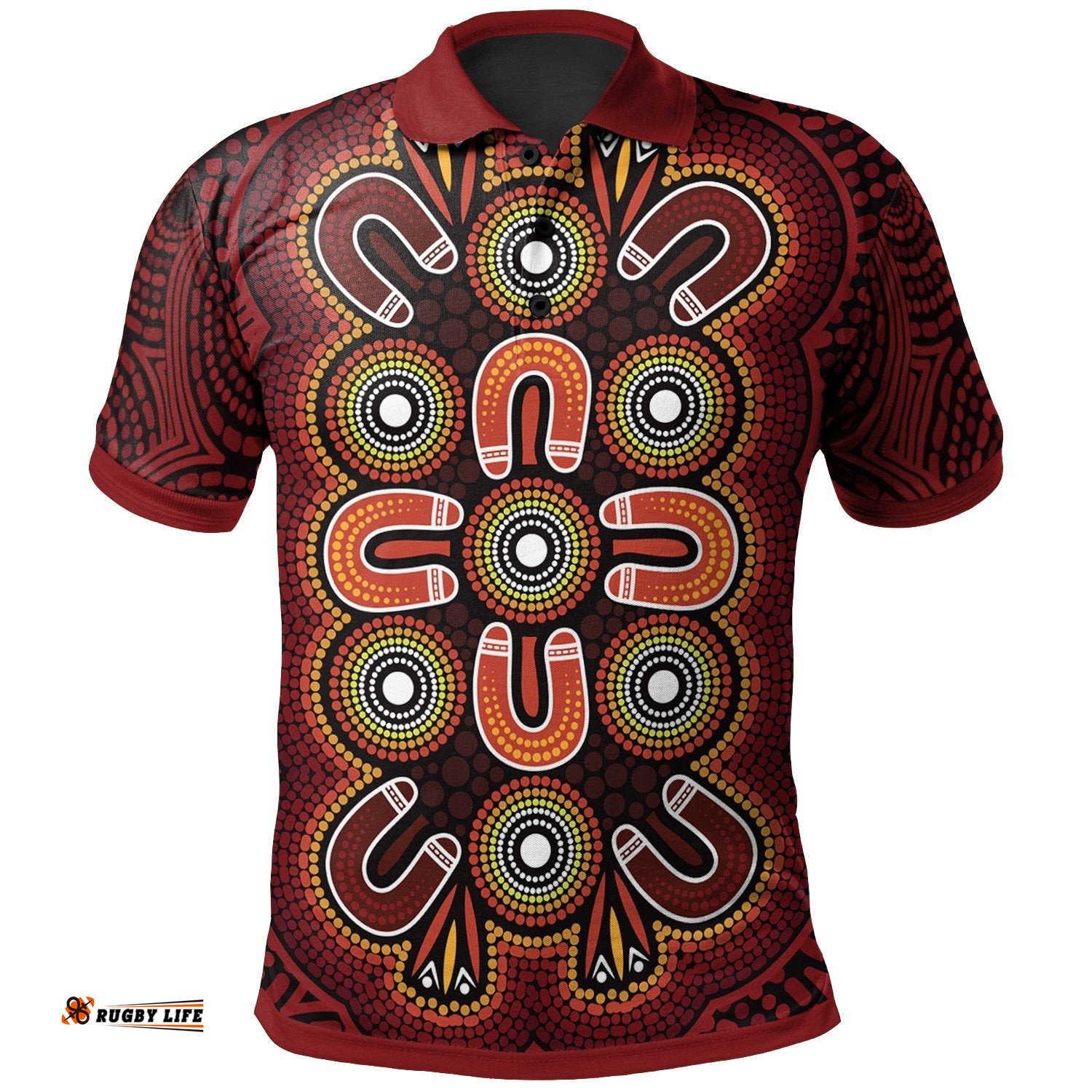 ABoriginal Polo Shirt - Aboriginal Dot Painting Flowers Style