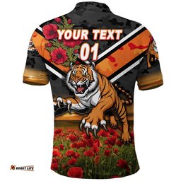 Custom Personalised Tigers ANZAC Polo Shirt Poppy Flowers Vibes