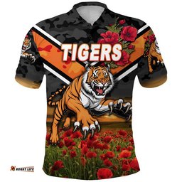 Custom Personalised Tigers ANZAC Polo Shirt Poppy Flowers Vibes
