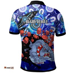 Bulldogs Rugby Polo Shirt - Custom Personalised Angry Bulldogs with Aboriginal Culture and Dot Painting Player And Number Polo Shirt
