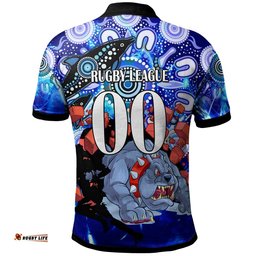 Bulldogs Rugby Polo Shirt - Custom Personalised Angry Bulldogs with Aboriginal Culture and Dot Painting Player And Number Polo Shirt