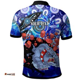 Bulldogs Rugby Polo Shirt - Custom Personalised Angry Bulldogs with Aboriginal Culture and Dot Painting Player And Number Polo Shirt