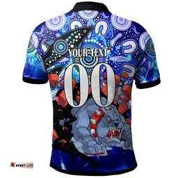 Bulldogs Rugby Polo Shirt - Custom Personalised Angry Bulldogs with Aboriginal Culture and Dot Painting Player And Number Polo Shirt