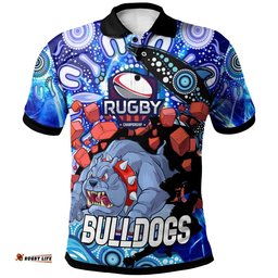Bulldogs Rugby Polo Shirt - Custom Personalised Angry Bulldogs with Aboriginal Culture and Dot Painting Player And Number Polo Shirt
