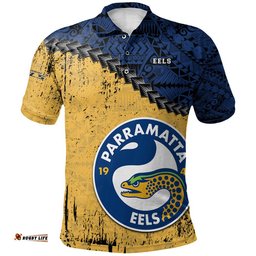 Parramatta Eels Polo Shirt Grunge Polynesian Tattoo - NRL