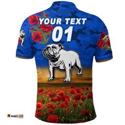 Custom Personalised Canterbury-Bankstown Bulldogs ANZAC 2022 Polo Shirt Poppy Flowers Vibes - Blue
