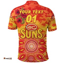 Custom Personalised Gold Coast Suns ANZAC Polo Shirt Indigenous Vibes
