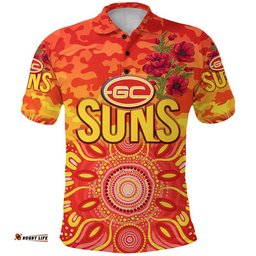 Custom Personalised Gold Coast Suns ANZAC Polo Shirt Indigenous Vibes